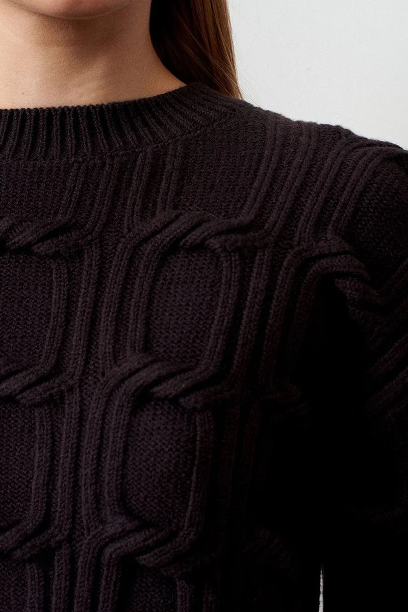 Dilvin Black DILVIN Textured Crew Neck Knit Sweater for Women | Best Price UAE