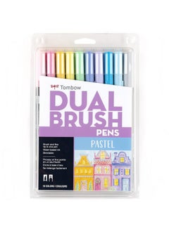 Tombow Tombow 56187 Dual Brush Pen Art Markers,Pastel,10-Pack. Blendable,Brush&Fine Tip Markers,Multi-coloured  - Image 1