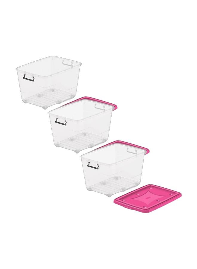 Cosmoplast 132L Clear Plastic Storage Box With Wheels & Lockable Lid (Pack Of 3) - Image 1