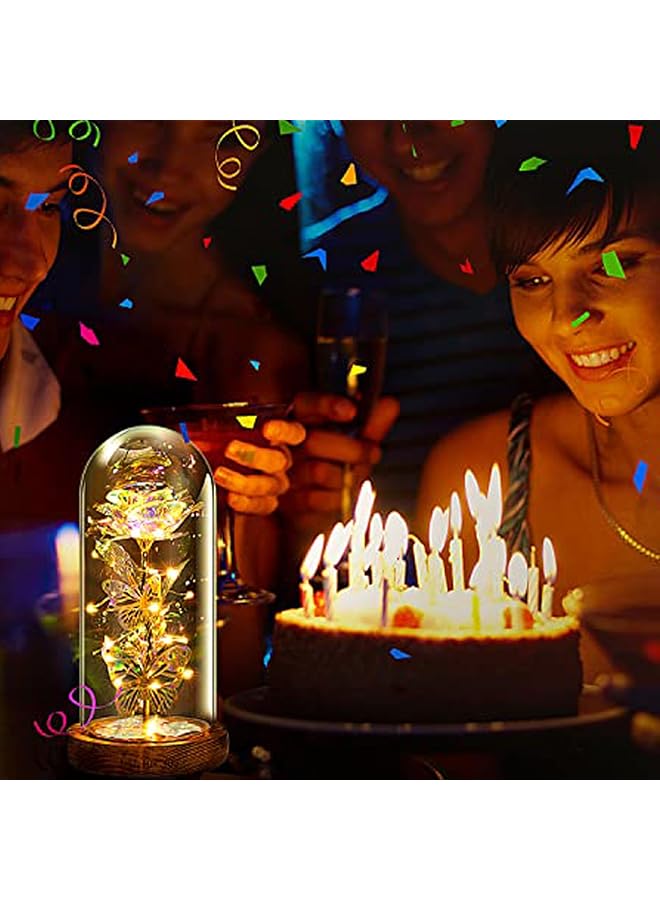 DHB tech Colorful Artificial Flower Rose Gift Rose Flower Butterfly In Glass Dome Led Light Forever Rose Birthday Gifts For Women Mom Grandma Wife Unique Gifts For Mother'S Day Colored Warm Lights - Image 5