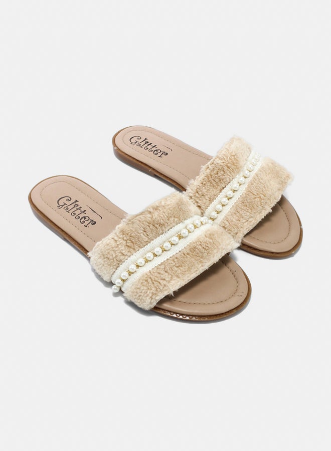 Glitter Women Slippers - Beige - Image 1