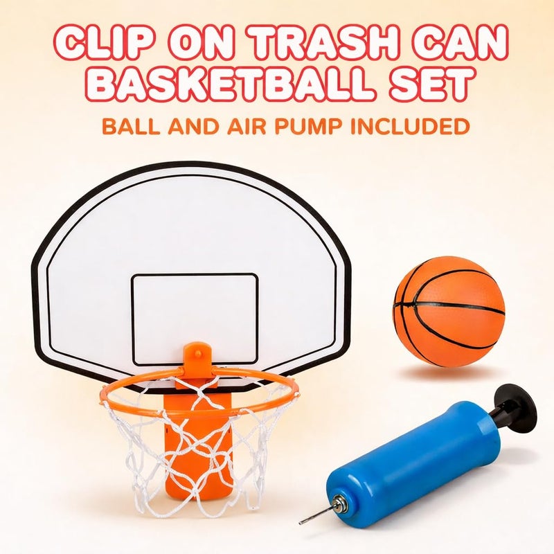 ArtCreativity Mini Basketball Hoop Trash Can Set, Includes Clip-On Hoop with Backboard, Inflatable Ball and Pump, Fun Basketball Stocking Stuffers for Kids, Office Toys for Adults, Classroom Games - Image 2