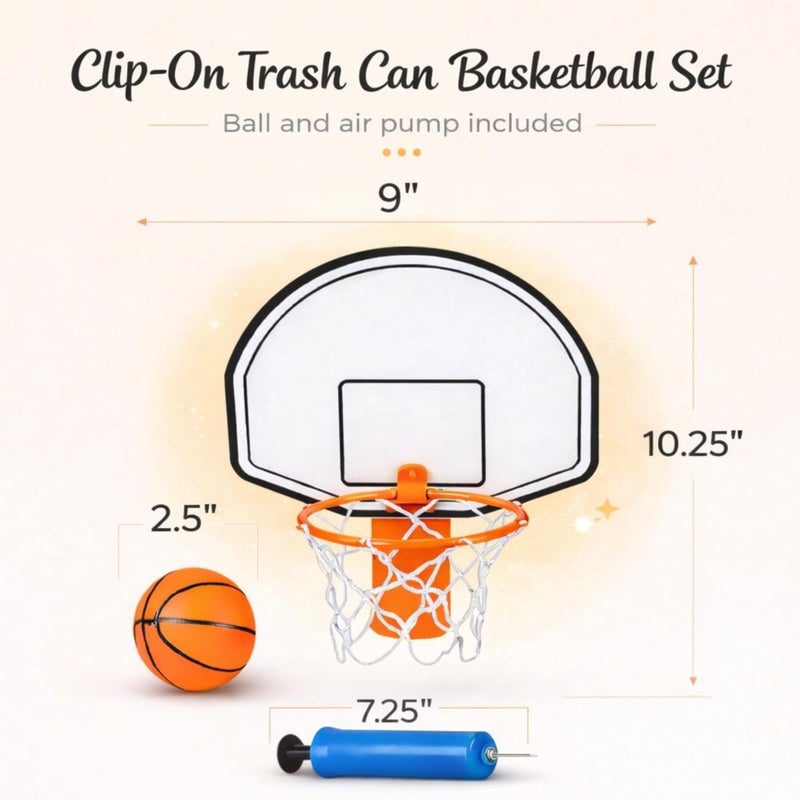 ArtCreativity Mini Basketball Hoop Trash Can Set, Includes Clip-On Hoop with Backboard, Inflatable Ball and Pump, Fun Basketball Stocking Stuffers for Kids, Office Toys for Adults, Classroom Games - Image 3