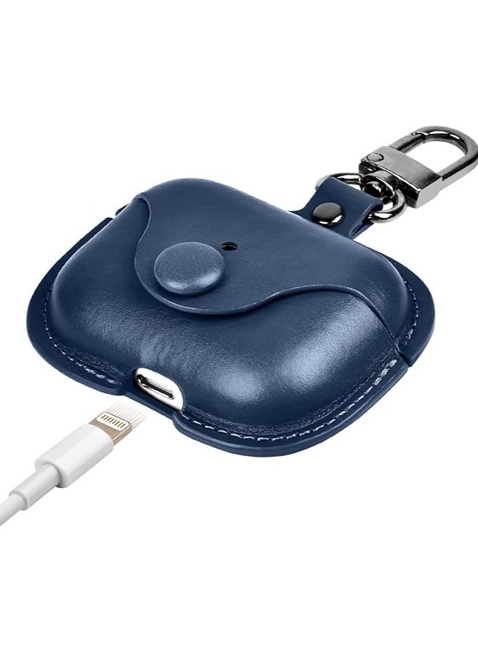 Airpods 3 Protective Case Leather material Protective Cover with Keychain Visible u0026 Supports Wireless Charging Accessrioes for Airpods 3 Case (Oxford Blue)