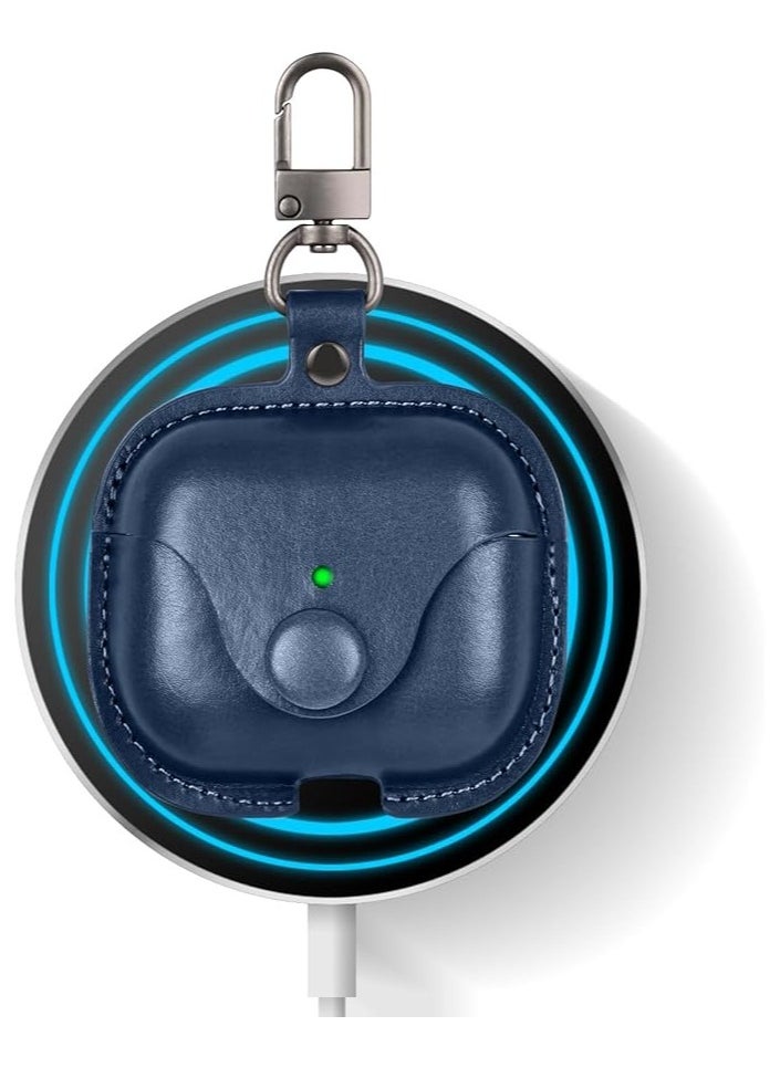 Airpods 3 Protective Case Leather material Protective Cover with Keychain Visible u0026 Supports Wireless Charging Accessrioes for Airpods 3 Case (Oxford Blue)