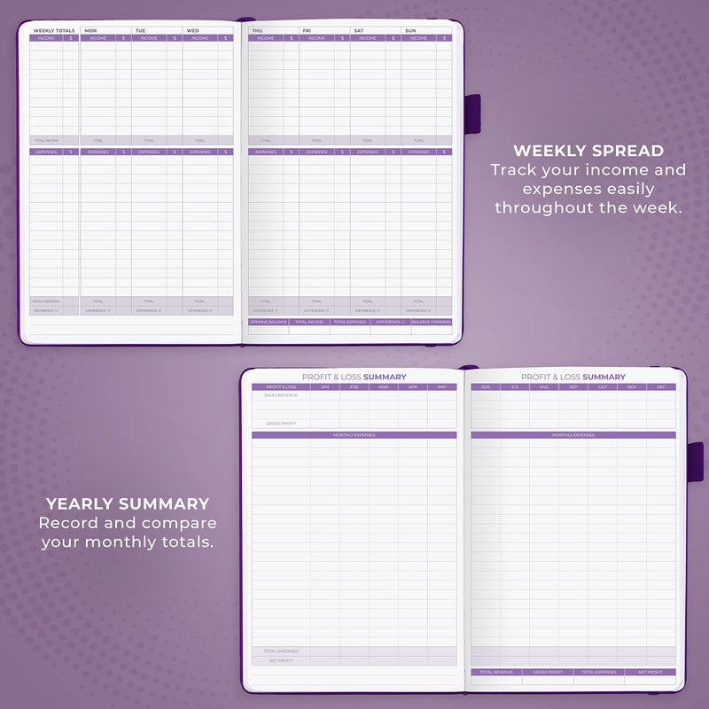 Clever Fox Income & Expense Tracker – Accounting & Bookkeeping Ledger Book for Small Business – 1-Year Record Notebook, A5 (Purple) - Image 3