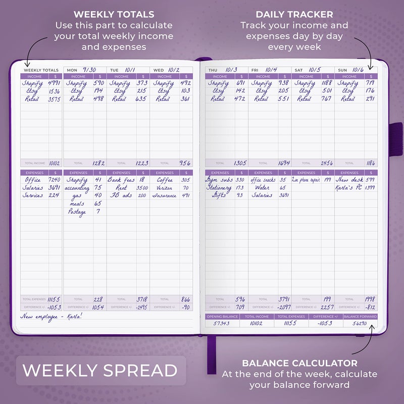 Clever Fox Income & Expense Tracker – Accounting & Bookkeeping Ledger Book for Small Business – 1-Year Record Notebook, A5 (Purple) - Image 4