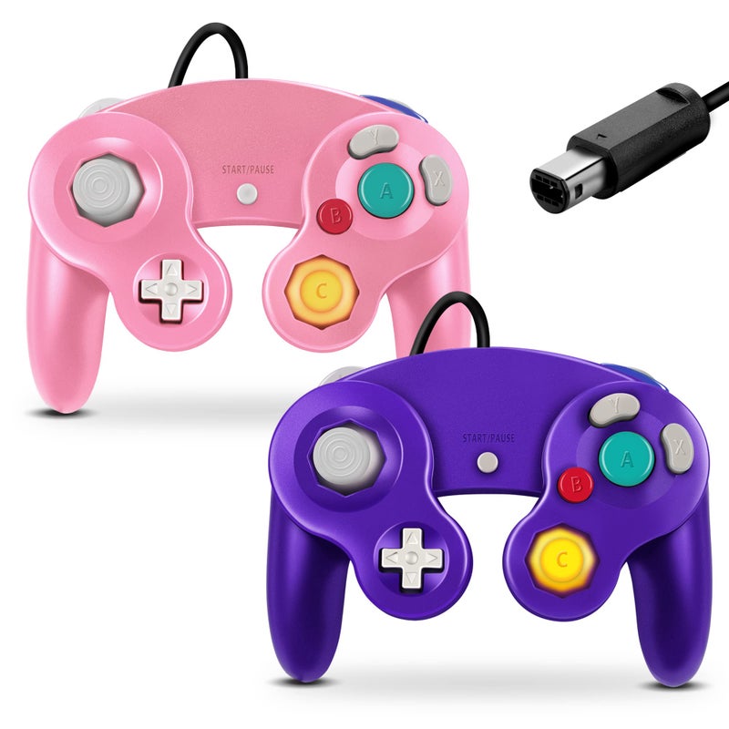 FIOTOK Gamecube Controller Classic Wired Controller for Wii Nintendo Gamecube Pink Purple2Pack