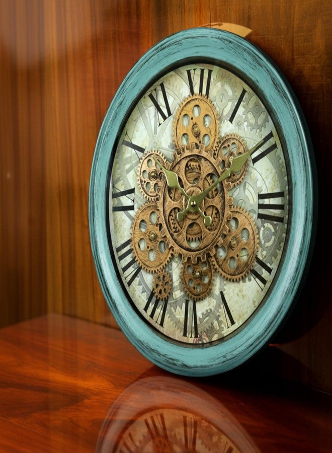 WHISKET - Real Moving Gear Wall Clock Vintage Industrial Oversized Rustic Farmhouse | Classic Industrial Steampunk Wall Décor,Decorative Wall Clock for Living Room. (BLUE-14 INCH) - Image 4
