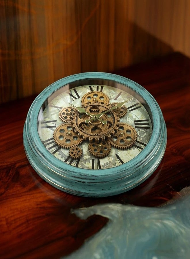 WHISKET - Real Moving Gear Wall Clock Vintage Industrial Oversized Rustic Farmhouse | Classic Industrial Steampunk Wall Décor,Decorative Wall Clock for Living Room. (BLUE-14 INCH) - Image 3