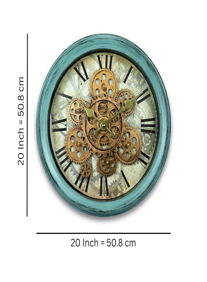 WHISKET - Real Moving Gear Wall Clock Vintage Industrial Oversized Rustic Farmhouse | Classic Industrial Steampunk Wall Décor,Decorative Wall Clock for Living Room. (BLUE-14 INCH) - Image 2