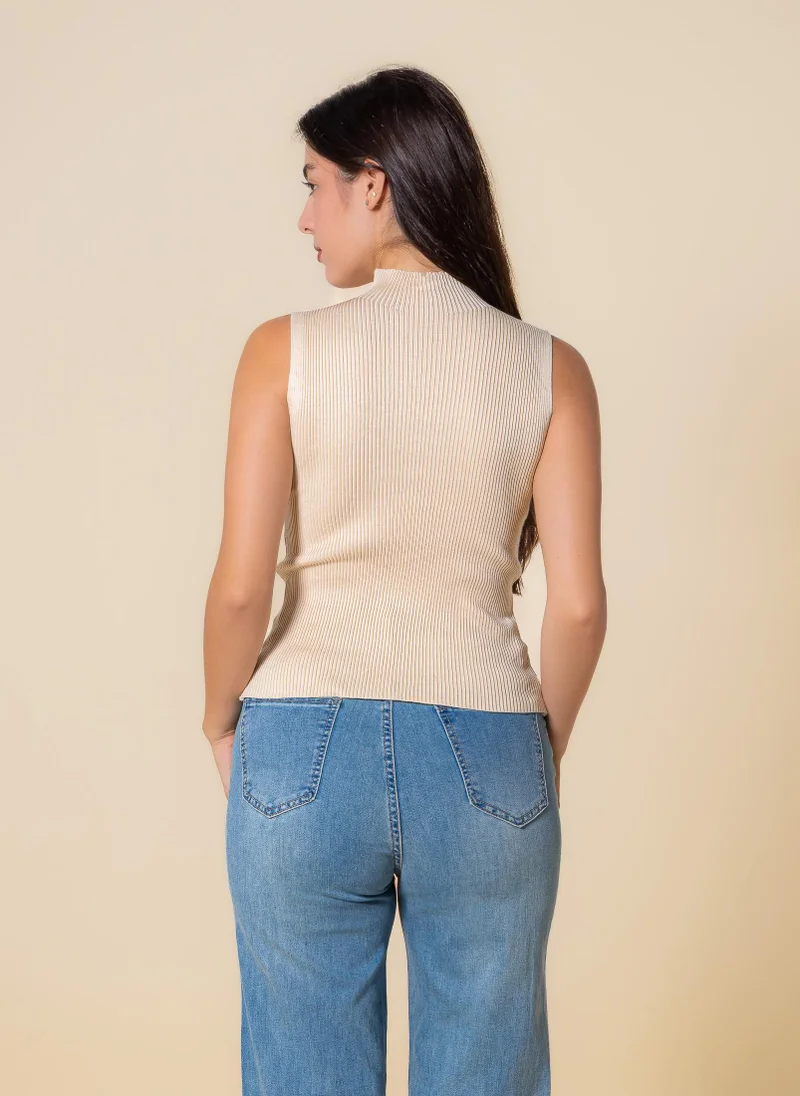 SHAPES KNITED WOOL BLEND HIGH NECK TOP