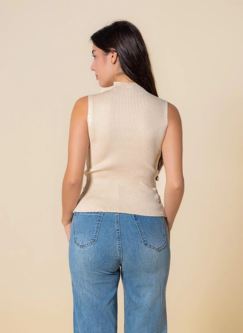 SHAPES KNITED WOOL BLEND HIGH NECK TOP