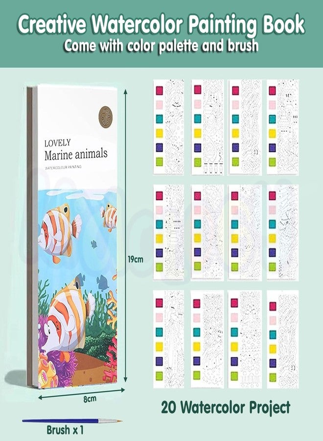 Kidology Water Color Books for Kids, Fish Theme Coloring Book for Kids with 20 Pages for Toddlers, Mini Watercolor Painting Book with 1 Brush, Art & Craft, Christmas Gifts for Girls Boys - Image 3