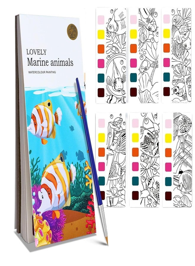 Kidology Water Color Books for Kids, Fish Theme Coloring Book for Kids with 20 Pages for Toddlers, Mini Watercolor Painting Book with 1 Brush, Art & Craft, Christmas Gifts for Girls Boys - Image 1