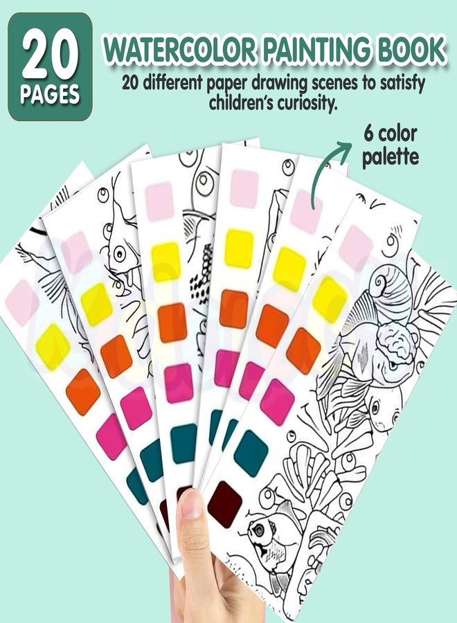 Kidology Water Color Books for Kids, Fish Theme Coloring Book for Kids with 20 Pages for Toddlers, Mini Watercolor Painting Book with 1 Brush, Art & Craft, Christmas Gifts for Girls Boys - Image 2