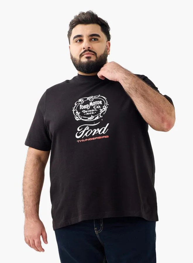 ماكسيم تيشيرت رجالي بياقة دائرية وأكمام قصيرة بطبعة فورد