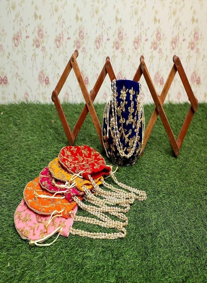 Avenn Potli Handbag Purse for Women, Ethnic Designer Embroidery Work with Pearls Handle, Multicolor - Image 5