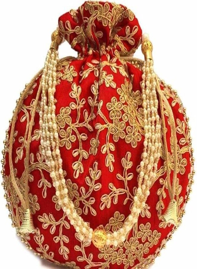 Avenn Potli Handbag Purse for Women, Ethnic Designer Embroidery Work with Pearls Handle, Multicolor - Image 2
