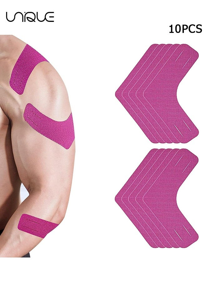 Unique 10 PCS Kinesiology Tape, Muscle Support Adhesive Elastic Athletic Sports Tape Therapy Recovery V Type for Knees, Shoulder, Joint Pain Relief（Pink）  - Image 1