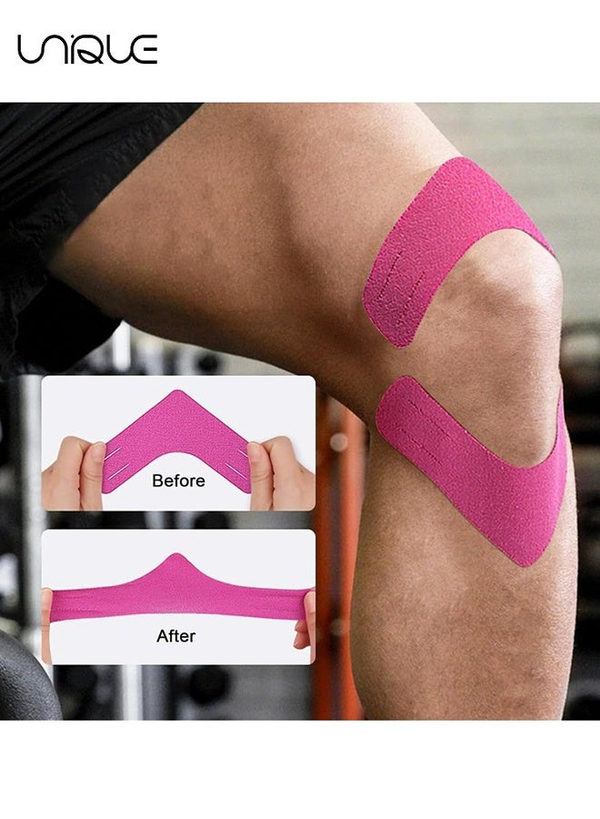 Unique 10 PCS Kinesiology Tape, Muscle Support Adhesive Elastic Athletic Sports Tape Therapy Recovery V Type for Knees, Shoulder, Joint Pain Relief（Pink）  - Image 4