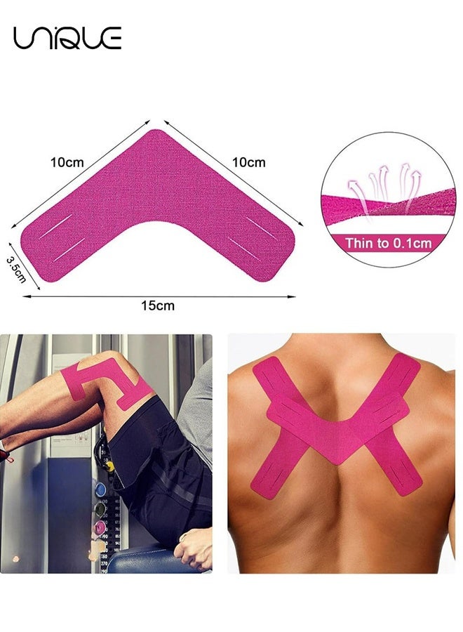 Unique 10 PCS Kinesiology Tape, Muscle Support Adhesive Elastic Athletic Sports Tape Therapy Recovery V Type for Knees, Shoulder, Joint Pain Relief（Pink）  - Image 2