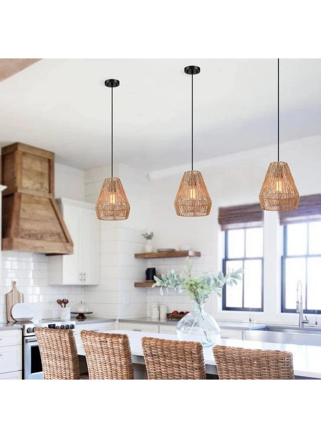 Akway AKWAY Rattan Seagrass Paper Raffia Kauna Grass Wicker Lamp Premium Ceiling Light/Pendant Light Handwoven - 1 Piece (7.5" D x 9'H) (Beige) (Bulb not Included)  - Image 4