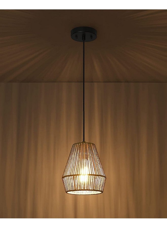 Akway AKWAY Rattan Seagrass Paper Raffia Kauna Grass Wicker Lamp Premium Ceiling Light/Pendant Light Handwoven - 1 Piece (7.5" D x 9'H) (Beige) (Bulb not Included)  - Image 2