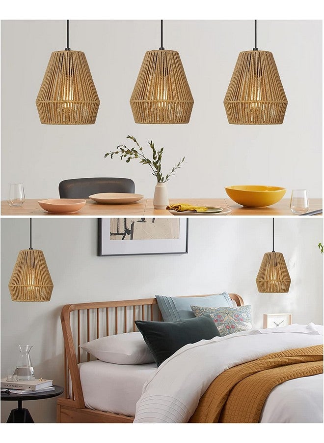 Akway AKWAY Rattan Seagrass Paper Raffia Kauna Grass Wicker Lamp Premium Ceiling Light/Pendant Light Handwoven - 1 Piece (7.5" D x 9'H) (Beige) (Bulb not Included)  - Image 3