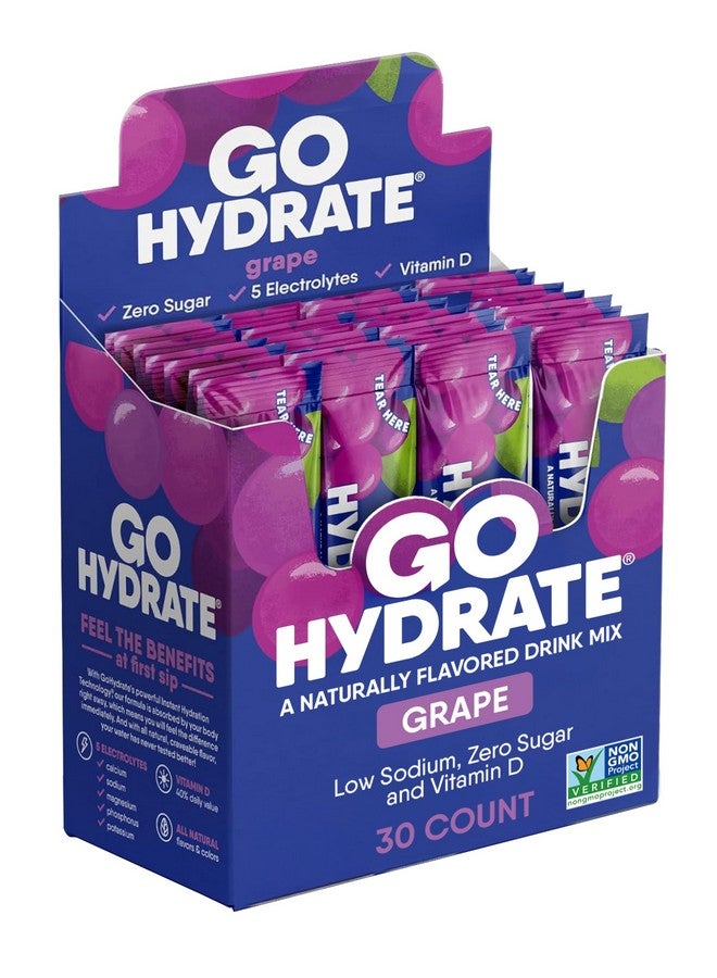 جو هايدرايت أكياس مسحوق الترطيب الفوري من جوهيدرات - مزيج مشروب منخفض الصوديوم من الإلكتروليتات - دعم طبيعي للترطيب، مشروب مسحوق بنكهة الإلكتروليتات خالي من السكر مع فيتامين د، 30 عبوة، بنكهة العنب - Image 1
