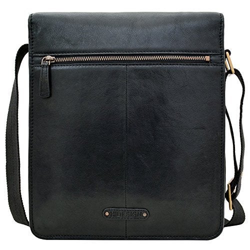 Hidesign Aiden Genuine Leather Medium Crossbody Men/Women Shoulder Messenger Bag / Travel Bag / 10.5" iPad Bag, Black - Image 2