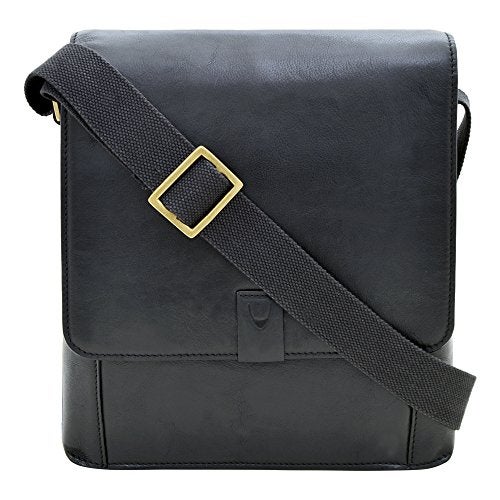 Hidesign Aiden Genuine Leather Medium Crossbody Men/Women Shoulder Messenger Bag / Travel Bag / 10.5" iPad Bag, Black - Image 1
