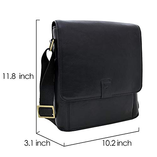 Hidesign Aiden Genuine Leather Medium Crossbody Men/Women Shoulder Messenger Bag / Travel Bag / 10.5" iPad Bag, Black - Image 3