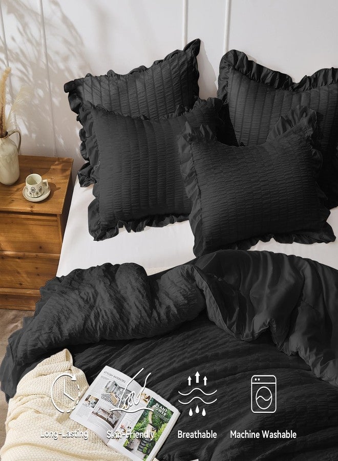 JOLLYVOGUE Black Twin Size Comforter Set, 2 Pieces Seersucker Lightweight Fluffy Bedding Set, Twin Ruffle Comforter, All Season Soft Microfiber Shabby Chic Bed Set for Girls - Image 3