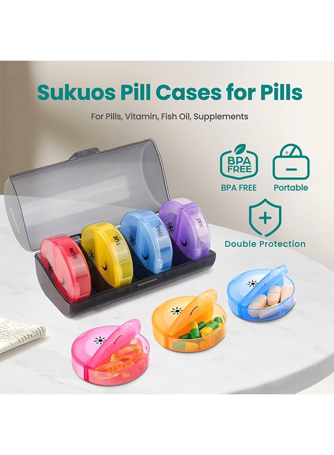 Weekly Pill Organizer 2 Times a Day, Travel Pill Box 7 Day, AM PM Twice a Day Pill Case, Portable Daily Vitamin Organizers for Medication, Vitamins, Fish Oil, Supplements (Multi-Color) - Image 2