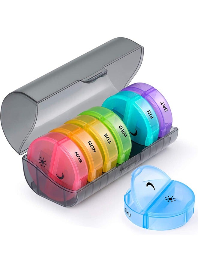 Weekly Pill Organizer 2 Times a Day, Travel Pill Box 7 Day, AM PM Twice a Day Pill Case, Portable Daily Vitamin Organizers for Medication, Vitamins, Fish Oil, Supplements (Multi-Color) - Image 1