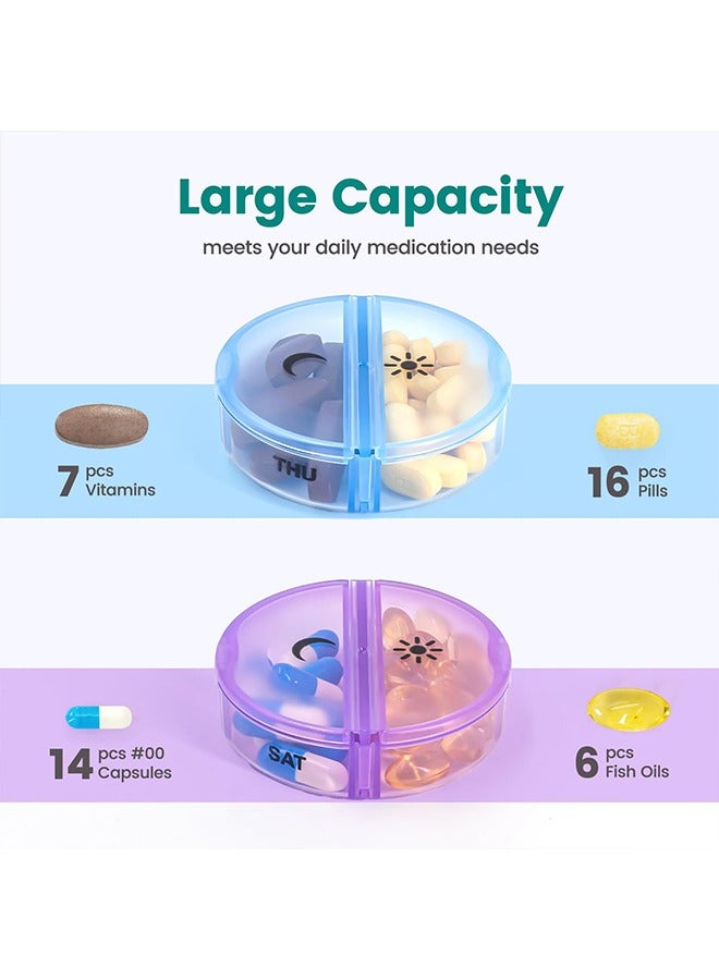 Weekly Pill Organizer 2 Times a Day, Travel Pill Box 7 Day, AM PM Twice a Day Pill Case, Portable Daily Vitamin Organizers for Medication, Vitamins, Fish Oil, Supplements (Multi-Color) - Image 3