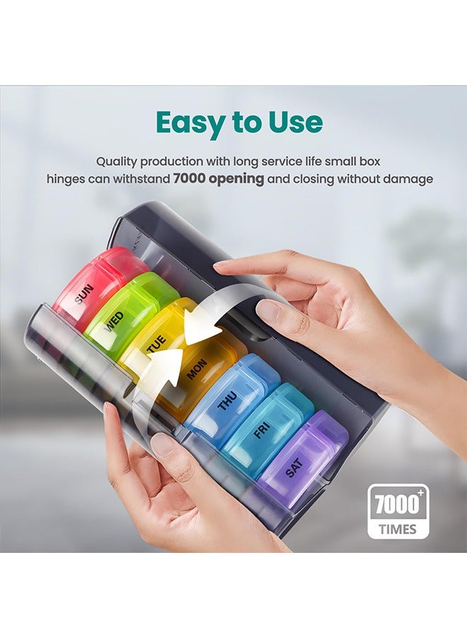 Weekly Pill Organizer 2 Times a Day, Travel Pill Box 7 Day, AM PM Twice a Day Pill Case, Portable Daily Vitamin Organizers for Medication, Vitamins, Fish Oil, Supplements (Multi-Color) - Image 4