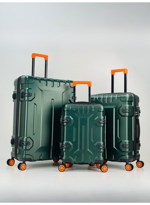 Premium ABS+PC Unbreakable Anti-fall protection Hard Shell Durable Strong Luggage 3-Piece Suitcase Set, Lightweight Trolley Bags with 4 double Spinner Wheels, Combination security Lock and Compressed ABS+PC Material Durable Travel Suitcases– 12 Kg, 23 Kg, 35 Kg - 20" / 24" / 28" – DARK GREEN