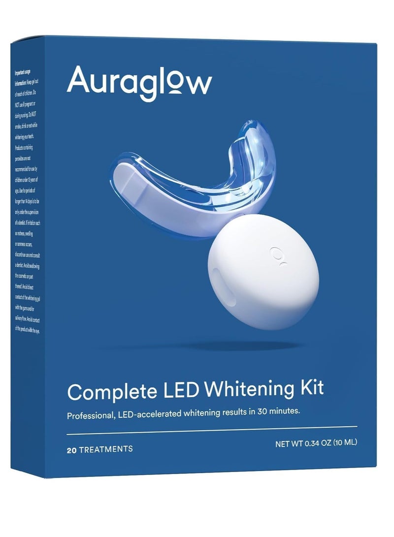 Auraglow Teeth Whitening Kit, LED Accelerator Light, 35% Carbamide Peroxide Teeth Whitening Gel, 20+ Whitening Treatments, Whitens up to 10 Shades in 7 Days