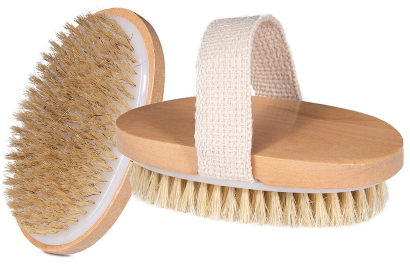 Opaz OPAZ Dry Body Brush 2 Pack Natural Boar Bristles Exfoliating Brushing for Lymphatic Drainage Cellulite Acne Wooden Scrub with Strap for Bath Shower SelfCare