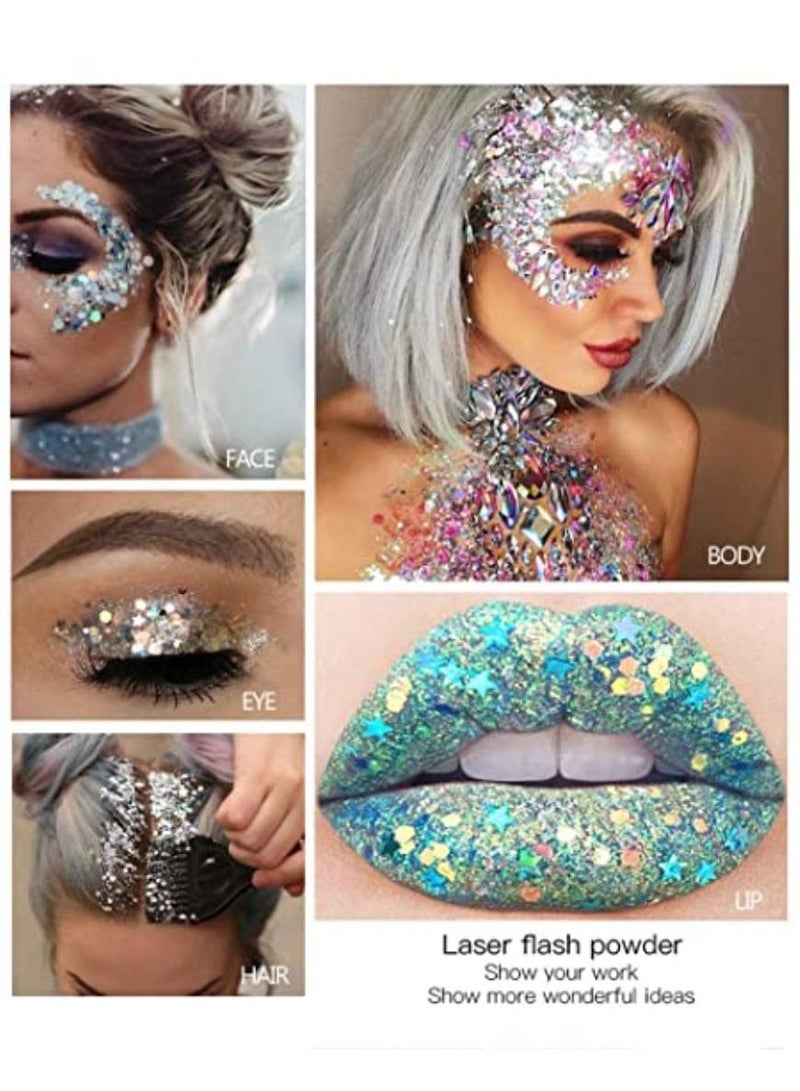 Elaimei Gold Body Glitter Face Glitter Gel Mermaid Sequins Self Adhesive Glitter Face Paint Gel Chunky Glitter Eye Lip Hair Nail Festival Rave Accessories Sparkling Body Glitter Gel for Women 30g  - Image 3