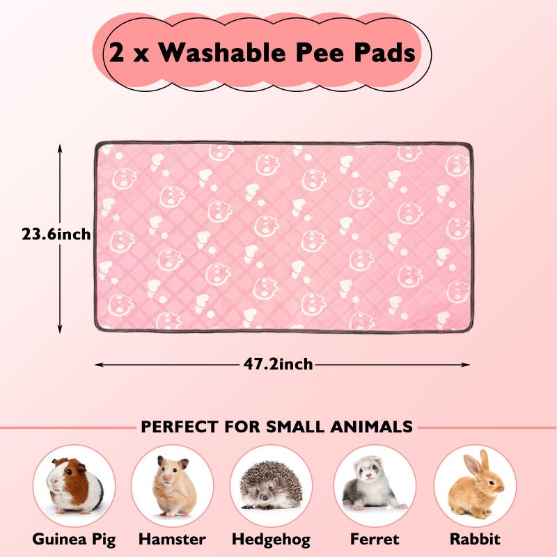 Mooydee 2 Pack Guinea Pig Bedding - Washable Guinea Pig Liner for Midwest Cage, Waterproof Reusable & Anti Slip Pee Pads Super Absorbent Mats for Small Animals Rabbit Hamster Rat (Pink, 48 x 24 Inch) - Image 2