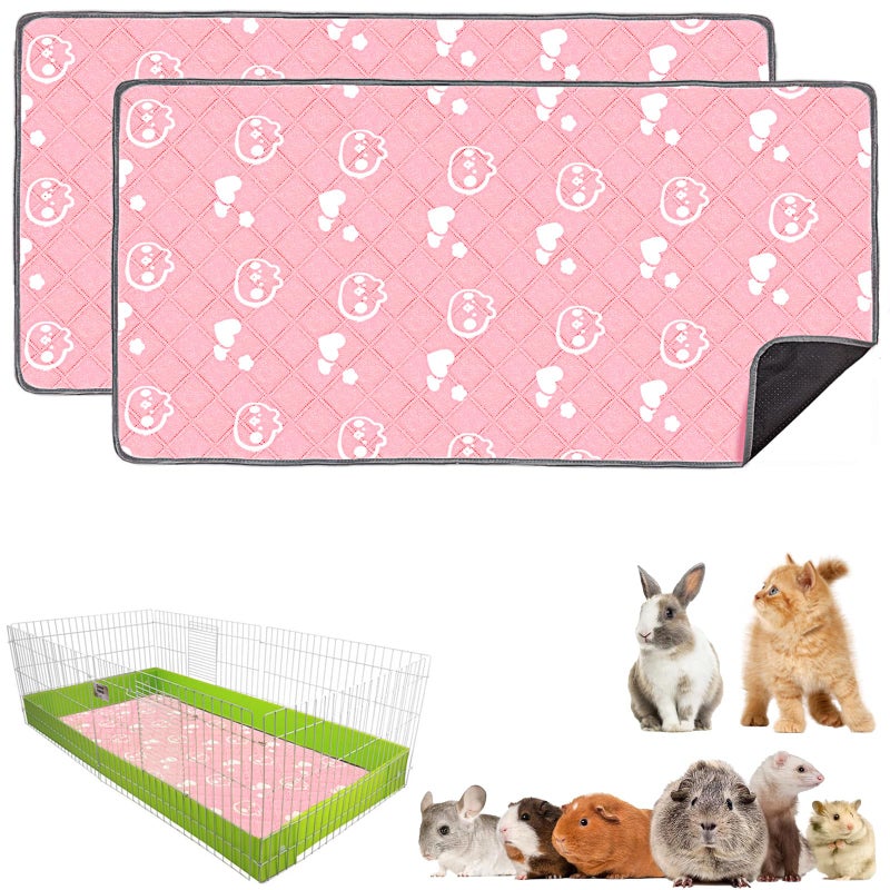 Mooydee 2 Pack Guinea Pig Bedding - Washable Guinea Pig Liner for Midwest Cage, Waterproof Reusable & Anti Slip Pee Pads Super Absorbent Mats for Small Animals Rabbit Hamster Rat (Pink, 48 x 24 Inch) - Image 1