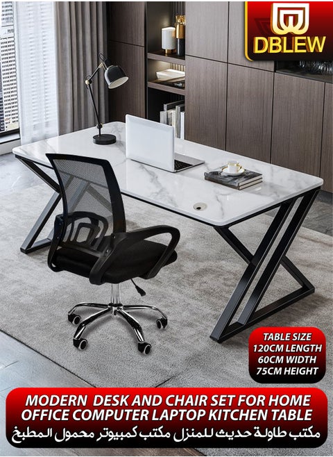 Modern Marble Computer Desk with Office Chair Steel Base Home Office Desk, Light Luxury Computer Gaming Desk, Study Table, Writing Desk,