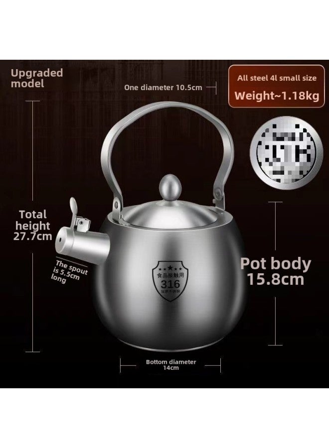Kettle 316 Stainless Steel Food Grade Household Large Capacity Outdoor Gas Stove Induction Cooker Fire Whistle Kettle-Color:*~*316 Food Grade 4 Liter Short Mouth [free Silicone Anti-scald Pad]*~*-Capacity:*~*default*~* - Image 1