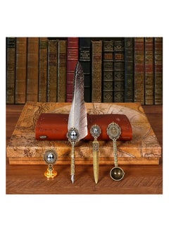 mPrincess Feather Pen Ink Set,Includes Quill Pen,Notebook,Ink,5 Replaceable Nibs,Pen Holder,Cup,Seal Stamp,Spoon,Wax Bead,White Wax,Envelope & Letter Paper Etc.Feather Calligraphy Pen Set-Grey  - Image 3