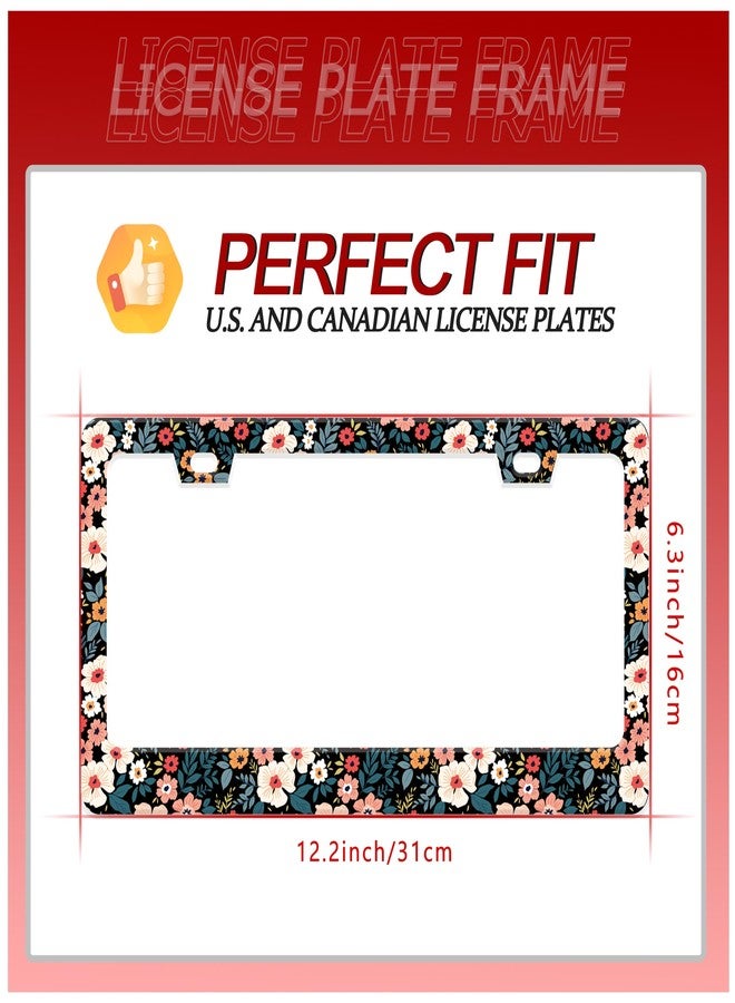 UNINDREM Folk Floral License Plate Frame Colorful Flowers Stainless Steel License Plate Frame Rust-Proof Auto Parts Decoration with Screws License Plate Holder for Men Women Youth 12x6 Inch Gift - Image 2