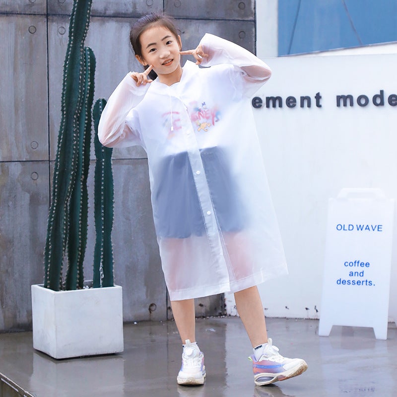 Generic Childrens thickened hooded raincoat non-disposable thickened transparent color primary school boys and girls long sleeve poncho White