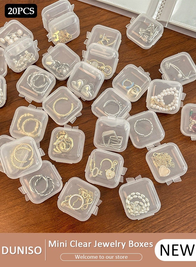 DUNISO 20 PCS Mini Clear Plastic Jewelry Boxes ,Square Small Beads Storage Containers with Hinged Lid ,Earplugs Storage Box,Earring Organizers Box for Collecting Small Items, Beads, Jewelry( 3.5*3.5*2cm) - Image 1